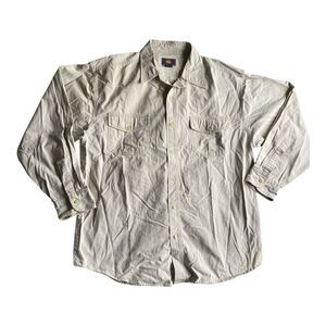 Route 66 Mens Large Long Sleeve Button Up Shirt Pockets Cotton Rugged Light Gray